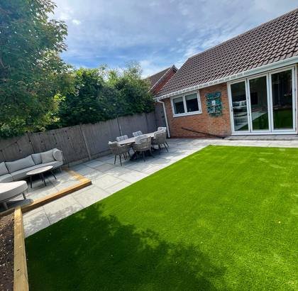 Artificial Lawn With Porcelain Patio
